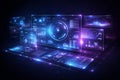 Futuristic Holographic Dashboard Interface with Neon Blue and Violet Glow Royalty Free Stock Photo