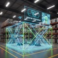 Futuristic holographic warehouse management system enhancing inventory tracking and logistics operations Royalty Free Stock Photo