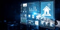Futuristic Home Automation Interface with Smart Device Control Options for Energy Management and Data Visualization in a Royalty Free Stock Photo