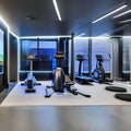 A futuristic home gym with high-tech equipment and sleek design4, Generative AI