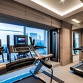 A futuristic home gym with high-tech equipment and sleek design3, Generative AI