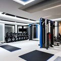 A futuristic home gym with high-tech equipment and sleek design1, Generative AI