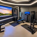 A futuristic home gym with high-tech equipment and sleek design5, Generative AI