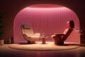 Futuristic home living room with comfortable lounge area. Generative AI