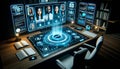 Futuristic Home Office Holographic Zoom Video Call amidst Digital Tools