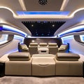 A futuristic home theater with reclining leather seats, LED starry ceiling, and state-of-the-art sound system4