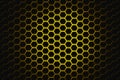 Futuristic honeycomb geometric grid with central glowing illumination for technology concepts. Royalty Free Stock Photo