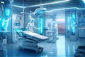 Futuristic hospital with robots or laboratory. Generative AI