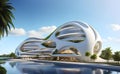 Futuristic hotel architecture of tomorrow concept