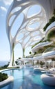 Futuristic hotel architecture of tomorrow concept