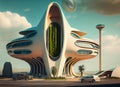 A futuristic hotel building with sleek, modern design, generative ai illustration