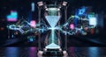 Futuristic Hourglass with Digital Data Flow and Binary Code - Time and Technology Concept Royalty Free Stock Photo