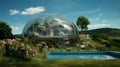 Futuristic house with a glass dome in the countryside Royalty Free Stock Photo