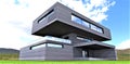 Futuristic house with stylish porch finished with horizontal aluminium panels with energy efficient content. Good picture for