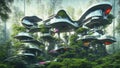 A futuristic house wonders fluidity of architecture of harmony and balance in a forest surreal. Royalty Free Stock Photo