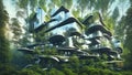 A futuristic house wonders fluidity of architecture of harmony and balance in a forest surreal. Royalty Free Stock Photo