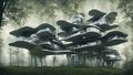 A futuristic house wonders fluidity of architecture of harmony and balance in a forest surreal. Royalty Free Stock Photo