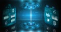 Futuristic hud background. Sci fi circle and cyber digital elements with fantasy frame portal and future data. Virtual