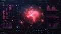 Futuristic hud showing rotating red energy source and data analysis charts Royalty Free Stock Photo