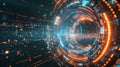 Futuristic hud tunnel rotating with digital information flowing rapidly Royalty Free Stock Photo