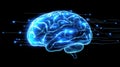 A futuristic human brain glowing with data lines, symbolizing advanced technology and artificial intelligence Royalty Free Stock Photo