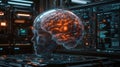 Futuristic Human Brain Visualization with Digital Data Elements and Neon Light Effects Royalty Free Stock Photo