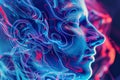 Futuristic human head with advanced sound device for hearing representing creativity and advanced technology visual effect.