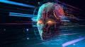 Futuristic human head of glowing circuits in digital space, symbolizing ai and advanced technology Royalty Free Stock Photo