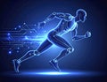 Futuristic human runner with glowing circuits symbolizing digital speed and enhanced performance Royalty Free Stock Photo