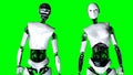 Futuristic humanoid female robot isolate on green screen. Realistic 3d rendering.