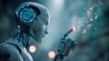 futuristic humanoid robot interacting with holographic data Royalty Free Stock Photo