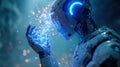 futuristic humanoid robot interacting with holographic data Royalty Free Stock Photo