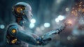 futuristic humanoid robot interacting with holographic data Royalty Free Stock Photo