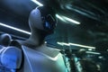 futuristic humanoid robot named Tesla Bot Optimus, designed by Tesla, stands in sleek, modern environment, showcasing advanced