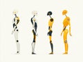 Futuristic humanoid robots in side profile comparison showcasing minimalistic designs innovative materials advanced AI