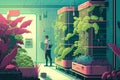 Futuristic Hydroponic Farm with Rows of Colorful Plants and Advanced Automated Systems