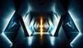 Futuristic hyper tunnel with orange and blue neon, ai generative illustration