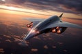 futuristic hypersonic aircraft soaring in the sky