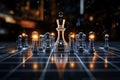 Futuristic icon chessboard in the digital realm embodies innovation and cyberspace