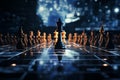 Futuristic icon chessboard in the digital realm embodies innovation and cyberspace