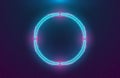 Futuristic illuminated cyberpunk hologram circle. Modern circle with blue hud neon effect and pink printed circuit board
