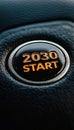 Futuristic Illuminated Start Engine Button on Car Dashboard, Representing Advanced Automotive Tech Royalty Free Stock Photo