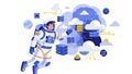 Astronaut Exploring Cloud Computing Network with Data Servers Royalty Free Stock Photo