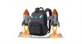 Futuristic illustration of a black backpack with two rocket boosters attached on either Royalty Free Stock Photo