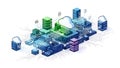 A futuristic illustration of a cloud computing system with servers and data storage Royalty Free Stock Photo