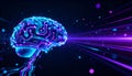 Futuristic Digital Brain with Circuit Patterns and Light Rays - AI generated Royalty Free Stock Photo