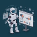 Futuristic illustration featuring a humanoid robot interacting with a digital screen Royalty Free Stock Photo