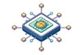 Futuristic illustration of a glowing quantum computing chip connected to nodes representing advanced computational networks and