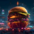 Futuristic illustration - a hamburger in the world of the future