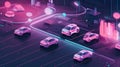 Futuristic illustration showcasing the potential of connected cars, with IoT and smart technologies, neon, AI generative